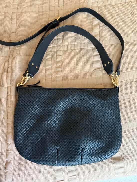 Quince Handbags - Quince Italian Leather Convertible Crescent Handwoven Shoulder Bag - Black Large